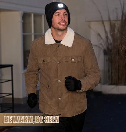 MELASA Winter Fleece Lined LED Beanie with Earflap, Warm Hats with Light - color: Slate Gray