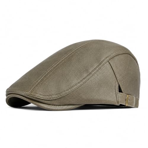 meioro Men's Leather Newsboy Hat Adjustable Flat Cap Classic Golf Newsboy Cap Gatsby Ivy Caps Driving Fishing Beret Hats - color: Army Green