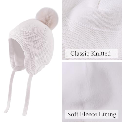 JANGANNSA Basic Winter Baby Beanie Gloves Boy Girl Knitted Kids Hat Mitten - color: White Hat+gloves No Thumb, size: 0-6 Months