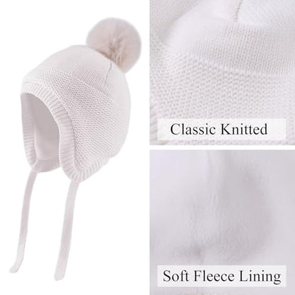 JANGANNSA Basic Winter Baby Beanie Gloves Boy Girl Knitted Kids Hat Mitten - color: White Hat+gloves No Thumb, size: 0-6 Months