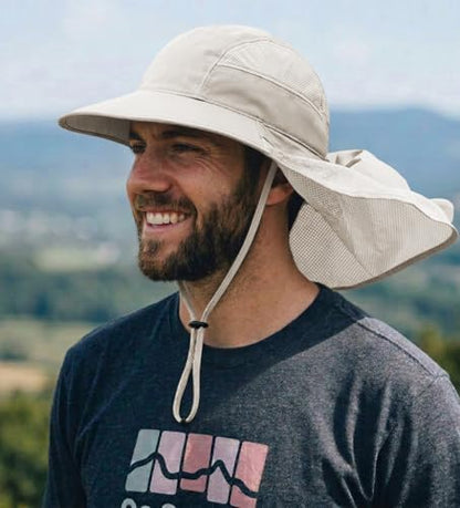 Hat Hut Ultra-Light Sun Hat with Neckflap, UPF 50+, Wide Brim, Breathable Outdoor Hiking Fishing Hats for Men - color: Navy Blue