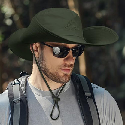Cooltto L/XL/XXL Wide Brim Sun Hat UPF 50+ UV Protection Boonie Hat - color: Army Green, size: Medium-Large