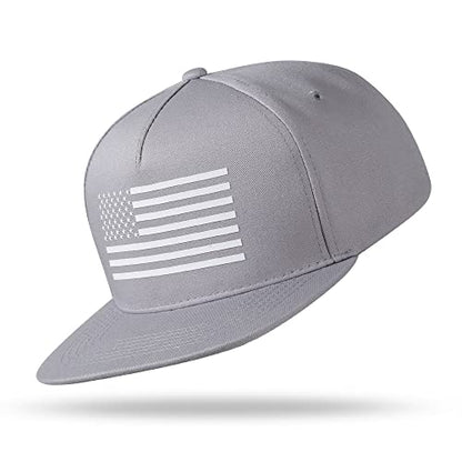 UALON Baseball Cap, Snapback Trucker Hat for Men & Women with American Flag and Adjustable, Breathable Mesh, Flat Bill Hats - color: Gray