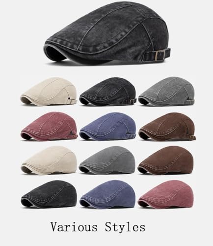Quanhaigou Unisex Denim Newsboy Hats Flat Ivy Gatsby Cabbie Driving Berets Hat Cotton Dad Cap for Men Women - color: Wash Cotton Coffee