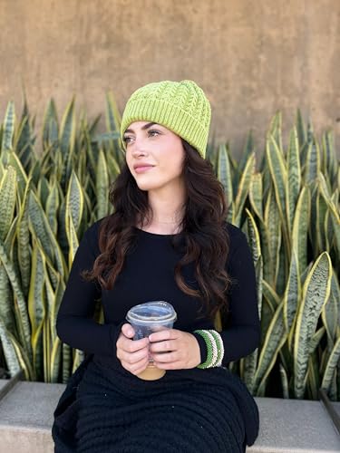 Humble Hilo Knit Hats Beanies for Women Winter Pom Beanie Men or Women Beanies Cable Knit Beanie - color: Fern