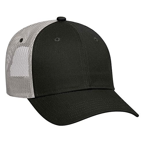 Ashen Fane 6 Panel Blend Twill Structured Low Profile Mesh Back Snapback Trucker Hat - color: Blk/Blk/Gry