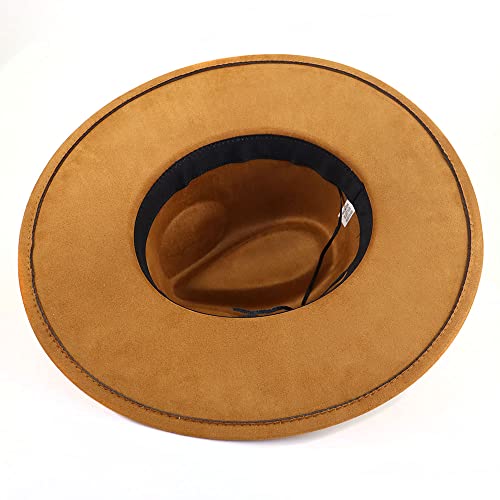LIDHAY Big Wide Brim Fedora Hats for Women Men Western Suede Hat Large Felt Panama Hat Rancher Hat - color: Khaki
