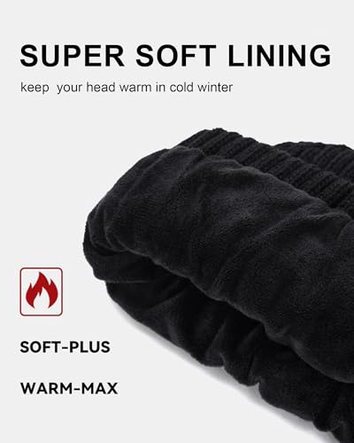 Winter Hats & Black Beanies for Men Women， No-Logo and Fleece-Lined - color: Black