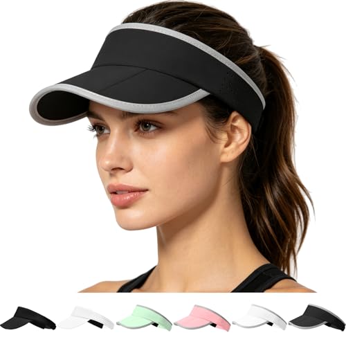 Women's Sun Visor Hat - Foldable Golf Hats Adjustable Quick Dry Running Tennis Cap, UV Protection Beach Hat for Women - color: Black