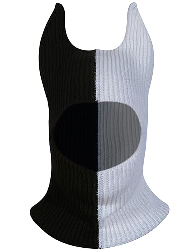LOLAT Funny Horn Balaclava Ski Mask with Ears Full Face Hat Winter Warm Beanies Halloween Costume Men/Women - color: Black-white