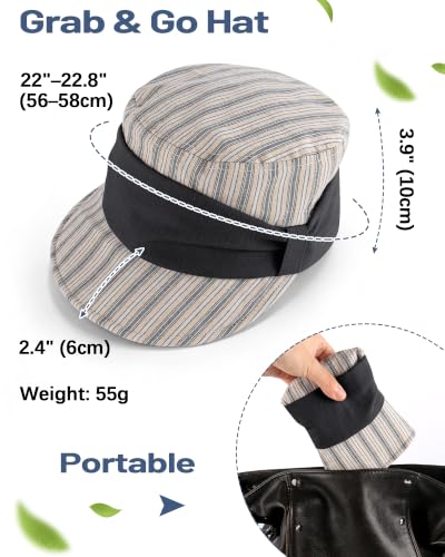 Women Linen Blend Newsboy Hat Lightweight Breathable Flat Top Summer Cap - color: Black