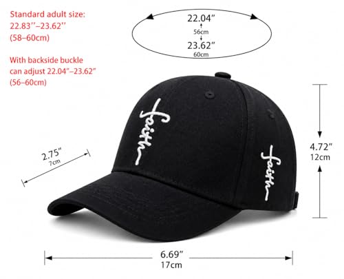 Christian Faith Cross Hats, Embroidered Baseball Caps for Men & Women - color: Black/White