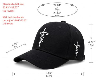 Christian Faith Cross Hats, Embroidered Baseball Caps for Men & Women - color: Black/White