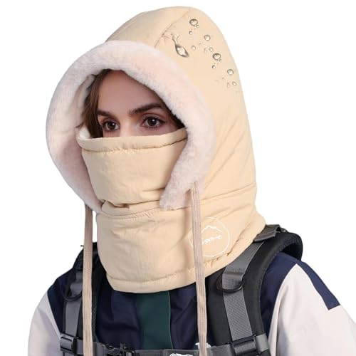 HUAMULAN Unisex Winter One Piece Balaclavas Hoodie Ski Snow Hats Earmuff - color: Khaki