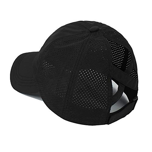 Womens Criss Cross Ponytail Hat Quick Drying Baseball Cap Sun Hats UV Protection Sport Cap - color: Black+white