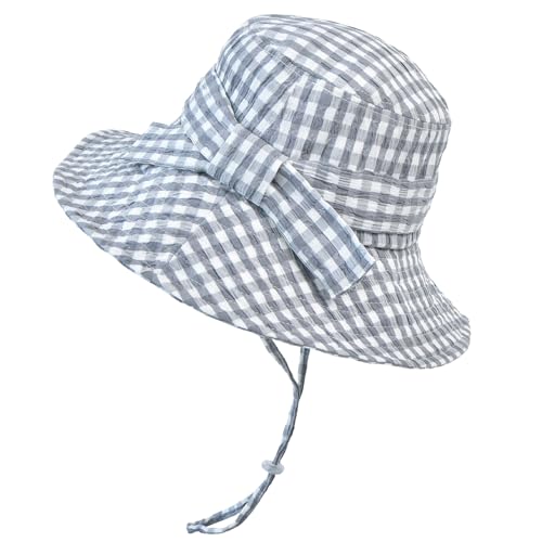 Women's Summer Plaid Sun Hat 100% Cotton Beach UV Protection Fishing Hat - color: Gray