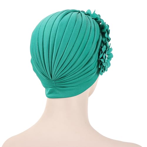 Flower Pre-Tied Turban Beanie, Soft Chemo Cap for Women Cancer Hair Loss - color: Teal
