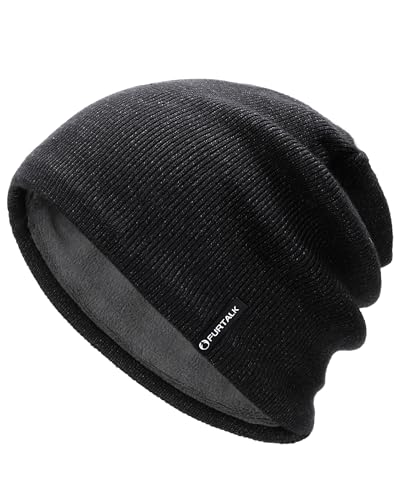 FURTALK Winter Beanie Men Women Windproof Knitted Warm Cuffless Beanie Hat - color: Dark Grey