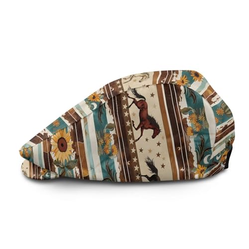 Mens Womens Newsboy Flat Cap Beret Hat Ivy Irish Gatsby Driving Cabbie Hat Lightweight Summer for Golf - color: Aztec Tribe Sunflower