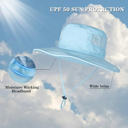 Sun Hat for Men/Women, UPF 50+ Fishing Hat,Waterproof Wide Brim Bucket Hat Foldable Boonie Hat for Hiking Garden Safari Beach - color: Blue