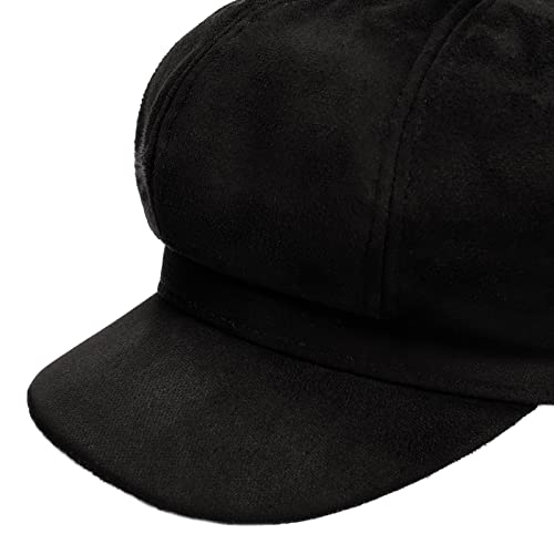 Newsboy Cabbie Baker boy hat Beret Cap for Women Pageboy Visor Paperboy Hat Sailor Fiddler Hat Adjustable - color: Black Tweed