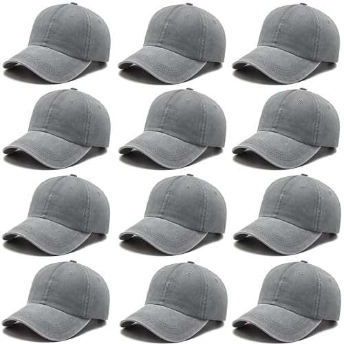 12Pieces Vintage Washed Baseball Caps for Women Men Distressed Twill Adjustable Dads Hats Unisex Style - color: Gray