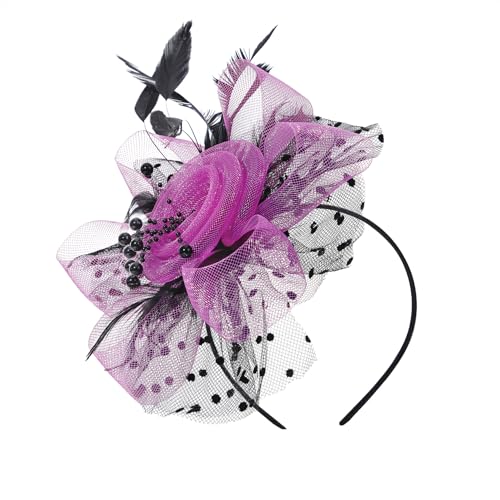 Century Star 2026 Kentucky Hat Derby Fascinator for Women Tea Party Flower Mesh Ribbons Feathers Headband Hair Clips - color: Hot Pink Black