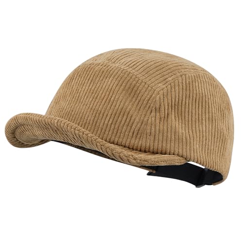 Clakllie Corduroy 5 Panel Hat Short Brim Baseball Cap Urban Street Flat Bill Hats Cooling Trucker Hats Snapback Fitted Cap - color: Cdus-gd28-khaki