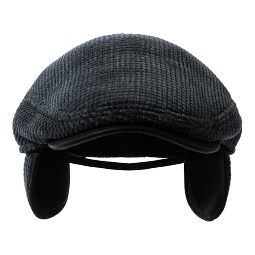 Earflaps Newsboy Hats for Men Autumn Winter Hat with Ear Muffs Elder Dad Hat Warm Cabbie Ivy Flat Cap Driving Hat - color: Mg-qjxnr05-grey