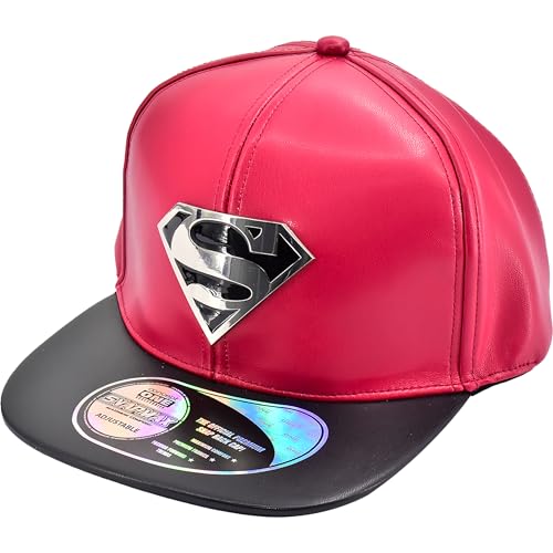 Concept One Unisex Adult DC Comics Superman Baseball Cap, Adult Adjustable Snapback Hat with Flat Brim for Men and Women - color: Black/Red