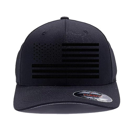 The Blackout American Flag 6277 Flex Fitted Baseball Cap - Custom Embroidered Black USA Flag Flex-Fitted Baseball hat - color: Black - Sq Flag, size: Small-Medium
