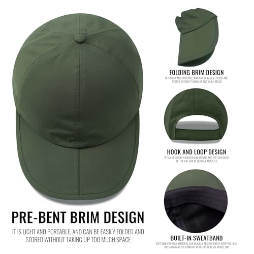 Clakllie Quick Dry 5 Panel Cap for Men Summer Folding Outdoor Hat Breathable Baseball Cap Unstructured Running Hiking Hats - color: Cduk-bssq2582-army Green