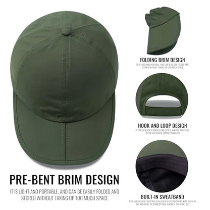 Clakllie Quick Dry 5 Panel Cap for Men Summer Folding Outdoor Hat Breathable Baseball Cap Unstructured Running Hiking Hats - color: Cduk-bssq2582-army Green