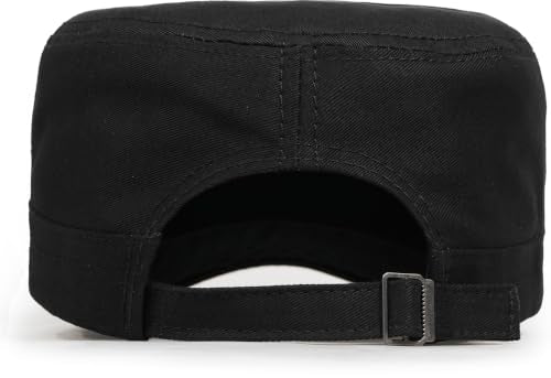 Cadet Army Cap Unisex Military Hat Adjustable Flat Top Cap Baseball Cap - color: Round Button Black