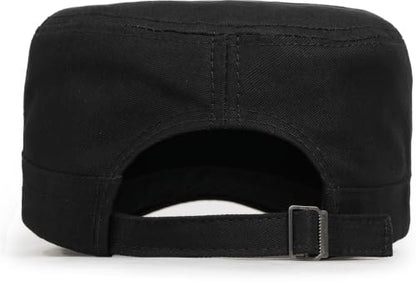 Cadet Army Cap Unisex Military Hat Adjustable Flat Top Cap Baseball Cap - color: Round Button Black