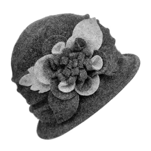 Women Cloche Bucket Hat 1920s Vintage Dress Winter Hats - color: Mixing Dark Grey