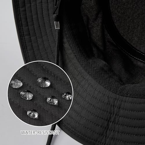 BASSDASH UPF 50+ Water-Resistant Fishing Bucket Hat with Laser Perforated Mesh Adjustable for Men Women Outdoor Hiking - color: Black