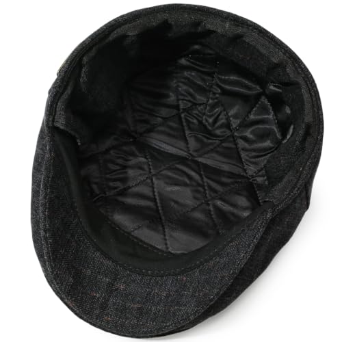 Men's Newsboy Cap with Earflaps Flat Ivy Caps Gatsby Golf Cabbie Hats - color: Dark Grey Spot