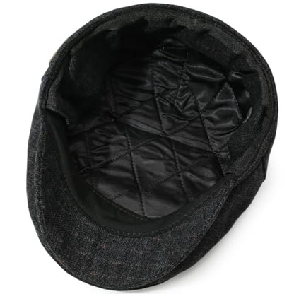 Men's Newsboy Cap with Earflaps Flat Ivy Caps Gatsby Golf Cabbie Hats - color: Dark Grey Spot