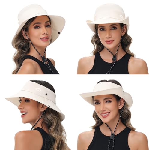 Sun Hats for Women Bucket Hat UV Protection Fishing Hat Wide Brim Safari Hats 2 in 1 Zip-Off Sun Visor Hats UPF 50+ - color: 1pack-beige