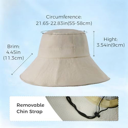 Womens Wide Brim Sun Hat UPF 50+ Foldable Bucket for Beach Travel - color: Beige