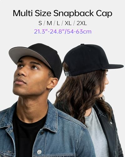 Zylioo XL 2XL Snapback Hat, Large Flat Bill Baseball Cap for Men Women - color: Black, size: Small-Medium