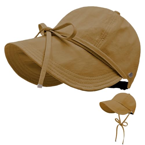 Womens Sun Hat Wide Brim UPF 50+ UV Protection Foldable Packable Sun Shield Hat for Women, Ponytail Outdoor Fishing Hat - color: Upgraded Brown