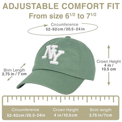 NY 3D Embroidered Dad Hat - New York Baseball Cap - color: Moss - White
