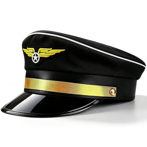Adjustable Pilot Hat,Black Pilot Costume Accessories for Adults,1 Pack