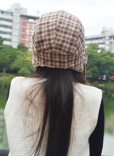 Reversible Winter Hat with Ear Flaps for Men Women Adult,Ladies Plaid Hat,Lamb Wool Lining Beanie Not for Kids - color: Plaid Beige