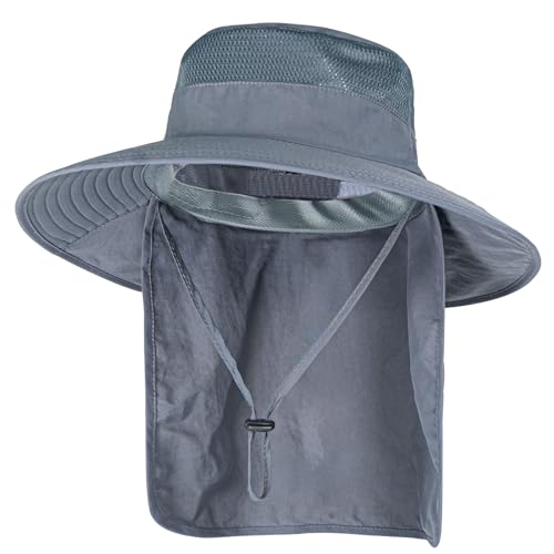 ZOORON Sun Hats for Men Women with Neck Flap Fishing UPF 50+ UV Protection - color: Dark Grey