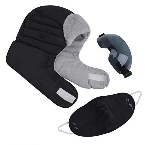 Winter 3 in 1 Thermal Fur Lined Trapper Hat with Ear Flap Full Face Warmer Cover Windproof Cycling Motorcycle Headwear - color: Black Fur Cap+black Windproof Glasses