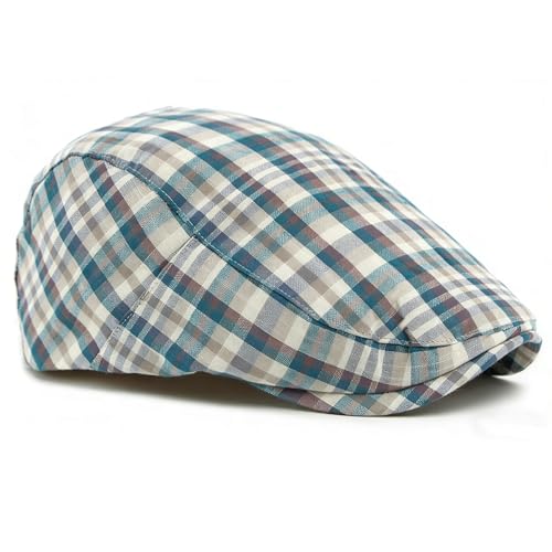 Mens Plaid Newsboy Flat Cap Ivy Gatsby Driving Hunting Cabbie Hat - color: Blue-plaid D