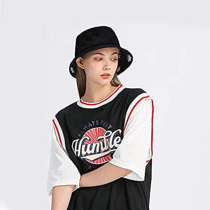 XYIYI Cute Bucket Hat Beach Fisherman Hats for Women, Reversible Double-Side-Wear - color: Flower Black